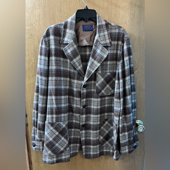 Pendleton Other - Pendleton Lightweight Shirt Jacket Brown & Beige Plaid VTG Mens Large EUC
